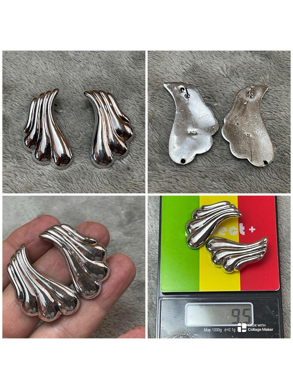 VTG Sterling Silver Modernist Wings Statement Earrings  !! No Backers !!